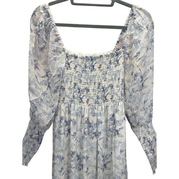 Hill House Home Angelica Nap Dress XS Blue Floral Long Sleeve 100% Viscose - Picture 6 of 13